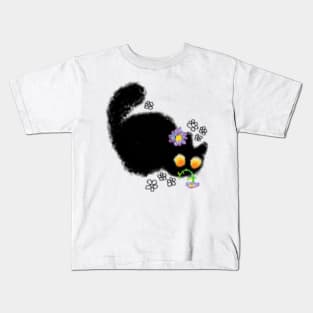 Curious Flower Cat MS paint Kids T-Shirt